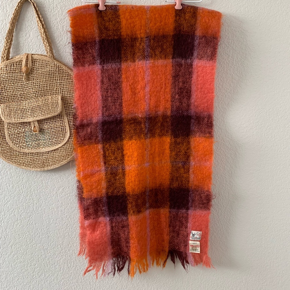 Vintage Holmes & Allan Mohair Fringe Throw Blanket Scarf